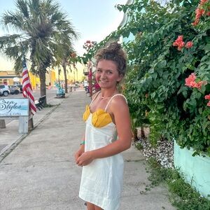 Anthropologie Yellow and White Mini Dress